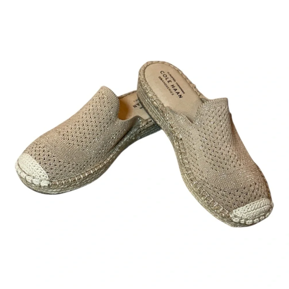 Cole Hawn Cloudfeel Stitchlite Mule Espadrille in Sesame Tan, size 5.5
